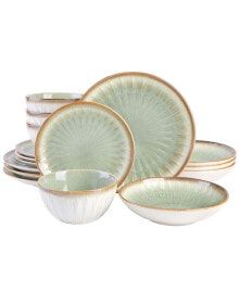 Elite Mayfair Bay Double Bowl Embossed Reactive, 16 Piece Dinnerware Set, Service for 4