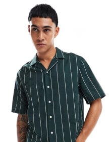 ASOS DESIGN cotton relaxed boxy shirt in green stripe купить онлайн