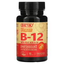 Витамины группы В deva, Vegan B12 with Folic Acid & B6, Fast-Dissolve, 90 Tablets