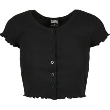 URBAN CLASSICS Cropped Button Up Rib short sleeve T-shirt