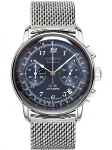 Мужские наручные часы с серебряным браслетом Zeppelin 7614M-3 LZ126 Los Angeles chronograph 43mm 5ATM