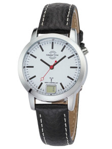 Мужские наручные часы с черным кожаным ремешком Master Time MTLA-10593-21L Radio Controlled Basic Station Clock 34mm
