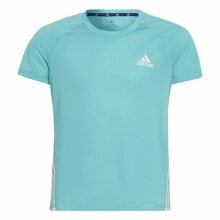 Child's Short Sleeve T-Shirt Adidas Aeroready Three Stripes Aquamarine