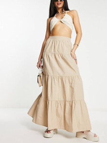 Miss Selfridge poplin tiered maxi skirt in stone купить онлайн