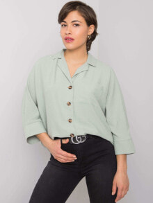 Женские рубашки Женская рубашка свободного кроя с объемным рукавом 3/4 мятная Factory Price