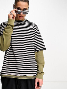 Jaded London – Doppellagiges, mehrfarbiges T-Shirt in Used-Optik mit Streifen