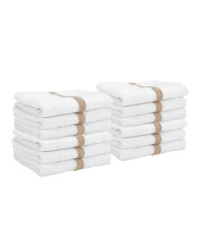 Arkwright Home power Gym Hand Towels (12 Pack), 16x27, White with Colored Stripe, 100% Ring-Spun Cotton