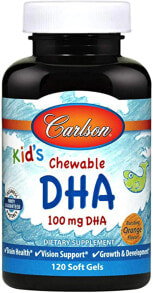 Рыбий жир и Омега 3, 6, 9 Carlson Kids Chewable DHA Bursting Orange Детский омега 3 для роста и развития 120 жевательных таблеток