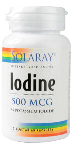 Витамины и БАДы для нормализации гормонального фона Solaray Iodine Йод 500 мг 30 вегетарианских капсул