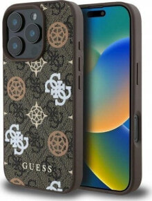 Guess GUESS futerał do IPHONE 16 Pro kompatybilny z MagSafe GUHMP16LP4PWPW (PU Peony on 4G Background) brązowy