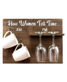 Bezrat how Woman Tell Time Wall Mounted Wine Rack with Wine Glasses and Coffee Mugs, Set of 5