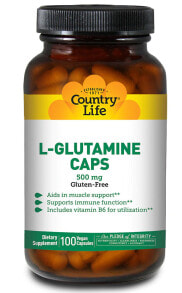 Аминокислоты Country Life L-Glutamine Caps Комплекс с L-глютамин и витамином В6 500 мг 100 растительных капсулы