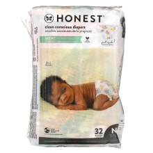 Детские подгузники the Honest Company, Honest, подгузники для новорожденных, менее 4,5 кг (10 фунтов), цветущая роза, 32 подгузника