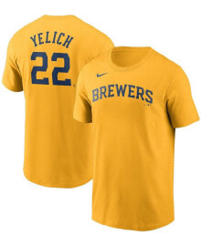 Nike men's Christian Yelich Gold Milwaukee Brewers Name Number T-shirt