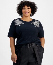 Plus Size Embellished Cotton T-Shirt, Created for Macy's купить онлайн