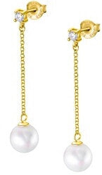 Серьги tender gold-plated silver earrings with clear zircon and synthetic pearl LP1932-4 / 1