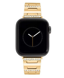 Anne Klein women's Grooved Gold-Tone Alloy with Crystal Accents Bracelet and Gold-Tone Stainless Steel Adaptors Compatible with 42mm, 44mm, 45mm, Ultra 49mm Apple Watch