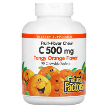 Витамин С natural Factors, Жевательный витамин C со вкусом фруктов, пикантный апельсин, 500 мг, 90 жевательных вафель