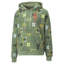 Puma Run It Back Printed Basketball Pullover Hoodie Mens Green Casual Outerwear