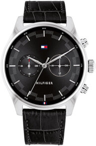 Мужские наручные часы с черным  кожаным ремешком Tommy Hilfiger Sawyer 1710424