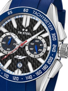 Мужские наручные часы с синим силиконовым ремешком TW Steel GS4 Yamaha Factory Racing Chronograph 46mm 10 ATM