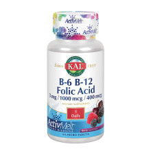 Витамины группы В KAL B-6 B-12 Folic Acid Витамины В-6 + В-12 + Фолиевая кислота 60 Таблетки с ягодным вкусом