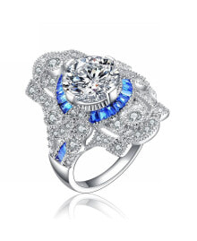 Купить кольца и перстни Genevive: Sterling Silver White Gold Plated with Colorful Baguette Cubic Zirconia Cocktail Ring