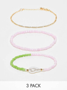 Женские браслеты designB London pack of 3 beaded bracelets