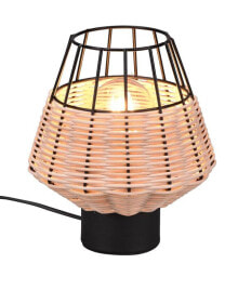 Kleine Tischlampe Rattan Schwarz Boho