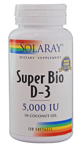 Витамин D solaray Super Bio D 3 in Coconut Oil Витамин D3 в кокосовом масле 125 мкг 120 капсул