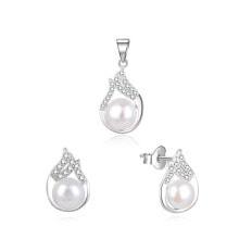 Женские комплекты бижутерии Elegant silver jewelry set with real pearls AGSET220PL (pendant, earrings)
