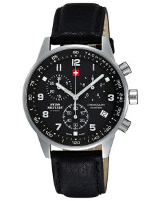 Мужские наручные часы с черным кожаным ремешком Swiss Military SM34012.05 Chronograph 41mm 5 ATM