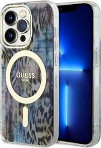 Guess Guess Leopard MagSafe - Etui iPhone 14 Pro Max (Niebieski)