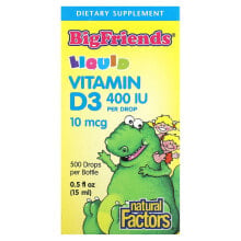 Витамин D natural Factors, Big Friends, жидкий витамин D3, 10 мкг 400 МЕ, 15 мл (0,5 жидк. унции)