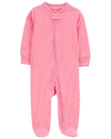 Baby Heart Print Fleece Zip-Up Footie Sleep & Play Pajamas