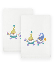 Linum Home textiles Spring Gnomes Embroidered Luxury 100% Turkish Cotton Hand Towels, Set of 2, 30