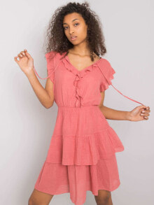 Женское платье шифоновое с рюшами Factory Price розовый