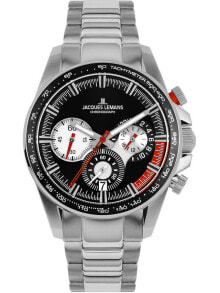 Аналоговые мужские наручные часы с серебряным браслетом Jacques Lemans 1-2127E Liverpool chronograph 40mm 10ATM