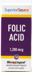 Витамины группы В Superior Source Folic Acid  Фолиевая кислота - 1200 мкг - 100 таблеток