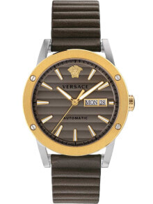 Мужские наручные часы с коричневым силиконовым ремешком Versace VEDX00219 Theros automatic mens 42mm 5ATM