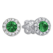 Купить серьги Brilio: Gold round earrings with green crystal 239 001 00806 07