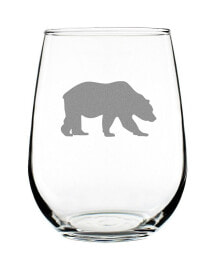 Bevvee bear Silhouette Rustic Cabin Gifts Stem Less Wine Glass, 17 oz