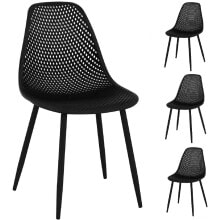 Scandinavian openwork plastic chair with steel legs up to 150 kg, 4 pcs. Black