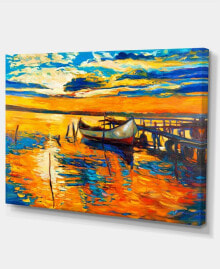 Товары для дома designart Boat And Jetty At Sunset Landscape Art Print Canvas - 32" X 16"