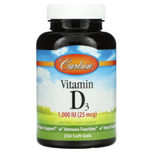 Витамин D Carlson, Витамин D3, 1000 МЕ (25 мкг), 250 мягких таблеток