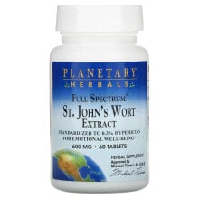 Растительные экстракты и настойки planetary Herbals, Full Spectrum St. John's Wort Extract, 600 mg, 60 Tablets