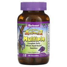 Bluebonnet Nutrition, Rainforest Animalz, мультивитамин на основе цельных продуктов, натуральный ароматизатор со вкусом винограда, 180 жевательных таблеток в форме животных