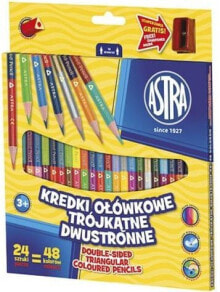 Цветные карандаши для рисования для детей Astra Kredki ołówkowe dwustronne trójkątne 24 = 48 kolorów