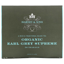 Harney & Sons, A Rich & Traditional Black Tea, Органический Earl Grey Supreme, 50 чайных пакетиков, 3,17 унции (90 г)
