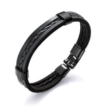 Мужской кожаный браслет черный Troli Black leather bracelet for men Leather VPH1310